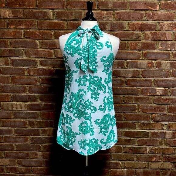 Tyche Green & White Halter Shift Dress Size Small NEW - Picture 4 of 6